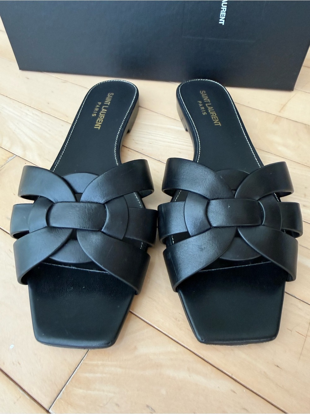 YSL TRIBUTE SANDALS IN SMOOTH LEATHER BLACK US SIZE 7.5 - Picture 4 of 14